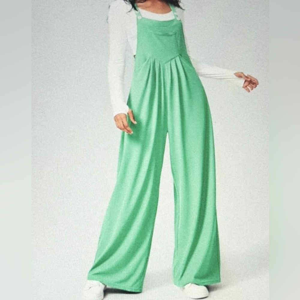 LARGE     HALARA WIDE LEG WAFFLE ADJUSTABLE STRAPS OVERALLS